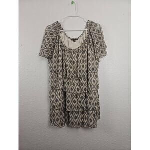 Sara Michelle 2X Stretchy Neck Blouse Short Sleeve Geometric Bohemian Top